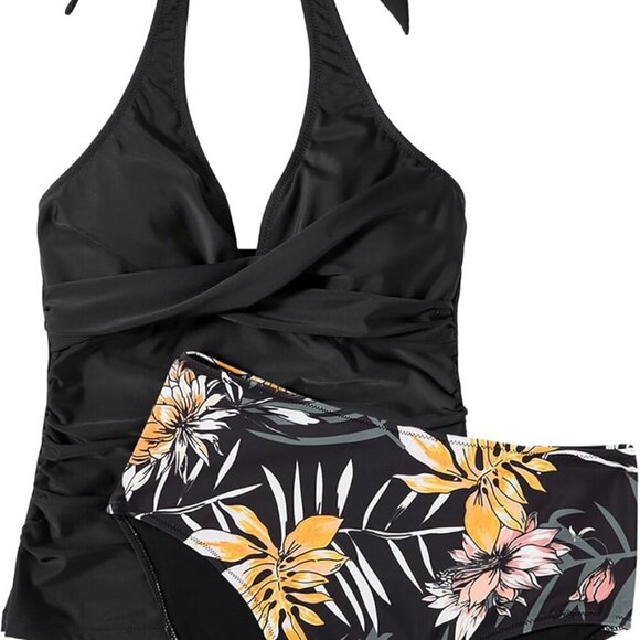 Women Sexy Halter Tankini Bathing Suit - Slimming Tummy Control Swimsuit in Retr - Picture 2 of 6